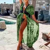 Mutade feminina de banho 2022 estampa de leopardo malha de malha de praia túnica longa pareos bikinis s nwim robe planta praia y230311