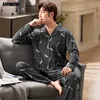 Ropa de dormir para hombres Conjunto de pijamas Ropa de dormir de algodón Primavera Otoño Dos piezas Tamaño grande 5xl 6xl Pijamas Tallas grandes Ropa de dormir para padres Trajes para el hogar grises de plumas 230311