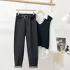 Jeans pour femmes avec ceinture coréenne taille haute Harem Jeans femmes cheville lâche confortable maman pantalon mode couleur unie femme Denim pantalon 230311