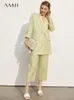 Women's Suits Blazers Amii Minimalism Summer Fashion Women's Coat Offical Lady 100%Linen Solid Blazer Women Causal Loose Women's Pants 12140237 230311