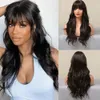 Full natural wave human hair wigs with bang wet and wavy glueless machine made none lace cap for daily use 130%density Diva1 1b