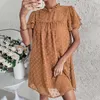 Casual Dresses Loose Mini Dress Women Ruffles Short Sleeve Jacquard Dress Summer Solid Sexig Short Woman Dresses Casual Holiday Beach Dresses G230311