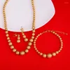 Necklace Earrings Set Gold Color Beaded Bracelet Ball Arab Ethiopian Women Wedding Jewelry