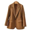 Women's Suits Blazers suit collar beige Women Blazer Elegant solid color black Autumn and winter Blazers Lady Office Suit Jackets Coat Slim T 230311