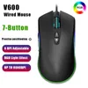 V600 Ny makroprogrammeringsspel Wired Mouse RGB 8000DPI Luminous Mouse 7-knapp 6 DPI Justerbar ergonomisk datormössspelare