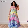 PLUS STORLEK klänningar 3xl 4xl 5xl Party Dress Sexig Häng en nacke rygglös tryckning Swing Elegant Summer Maxi Wholesale Dropshipping 230307