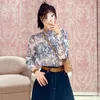 Женские блузки Chiclady Women Designer Designer Floral Print Print Loak Короткие хлопковые пуговицы с длинным рукавом рубашка High Street Fashion Chic Clothing