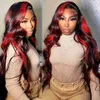 Red Highlight Wig Body Wave Lace Front Wigs Synthetic Red With Black Colored Glueless High Temperature With Baby Hair 230524