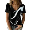 T-shirts pour femmes mode été femmes Portrait abstrait peinture chemise grande taille géométrique col en V basique hauts noir/impression 3D élégant