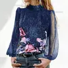 Blouses voor dames elegante bloemenprint blouse dames mode ronde nek shirt tops bloem kanten mouw lange tee chemise femme