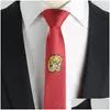 Groom Ties Cummerbunds Embroidery Tie Narrow Style Flower Tiger 5Cm Personality Skinny Thin Necktie Leisure Red Black Floral Anima Dh6Av