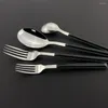 Dijkartikelen sets 24 stks gouden zilveren roestvrijstalen bestek set westers flatware -servies met houten handgreep metalen diner lepel vorkmes