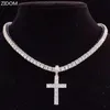 Pendant Necklaces Men Women Hip Hop Cross Necklace With 4Mm Zircon Tennis Chain Iced Out Bling Hiphop Jewelry Fashion Gift Ab