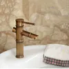 Bathroom Sink Faucets Basin Faucet Antique Brass Bamboo Style Faucet Vintage Bronze Finish Copper Sink Faucet Single Handle Cold Water Mixer Tap 230311