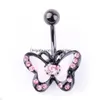 Anneaux de bouton de cloche de nombril D0903 BATTERFLY BELLY RING MTTICOLOR AVEC BILLET DE CORPS NOIRE