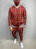 Men's Tracksuits Plaid Printed Loose Suit Couple Clothes Fashion Grey Fullset Black Pink Faded Full Set 230311
