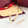 2023 Novo charme de bracelete de manguito de cristal de luxo, lanterna de bracelete de fenda de diamante de cor de diamante Jóias de design de aço inoxidável de aço inoxidável