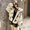 Women's Fur Winter Clothing Faux Coat Women Short Loose Fashion Horn Button Hooded Plush Thick Warm Overcoat