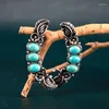 Brincos de bronzeamento de bronzeado Vintage Turquoise Long Drop For Women Antique Silvercolor Feminino Brincho Jóias Presente de Jóias