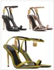 Lüks tomfdsl sandaletler metal asma kilit dar kelime bantları yüksek topuklu sandalet 10.5 cm kadın deri yüksek topuklu ayakkabılar orijinal kutu taşımacılığı