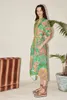 Australian designer dress green floral print short sleeved midi shirt dress high quality