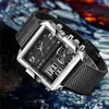 Armbandsur Lige Fashion Luxury Mens Watch Square Dual Display Digital Quartz For Men Sport Chronograph Waterproof Luminous Wristwatch