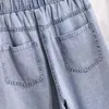 Dżinsy damskie S-5xl Kobiet dżinsy szerokie nogi wiosna lato wysoka talia luźne proste spodnie żeńskie niebieskie spłaty przycięte 230311