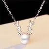 Choker Silver Necklaces For Women Horn Antlers Pearl Pendant & Necklace Collier Wedding Jewelry Accesories Christmas Gifts