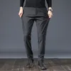 Męskie spodnie Mingyu marka wiosenna jesień Stripe Pants Men Classic Business Elastyczna talia Slim Formal Ruit Black Grey Casual Spodni Mężczyzna 230311