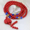 Strand Synthétique Rouge Cinabre 6mm 108 Perles Bracelet Multicouche Éléphant Pendentif Avec Bleu Jaune Entretoise Diy B804