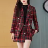 Women's Suits Blazers Autumn Winter Small Fragrance Plaid Ladies Two-piece Sets Tweed Double Breasted Blazer And Ladies High Waist Shorts Skirts Suits 230311