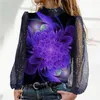 Blouses voor dames elegante bloemenprint blouse dames mode ronde nek shirt tops bloem kanten mouw lange tee chemise femme