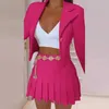 Women's Two Piece Pants Women Pleated Mini Skirts Suit and One Button Long Sleeve Blazer Tops Streetwear Chic Matching Two 2 Piece Set Outfits