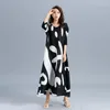 Casual Dresses Miyake Pleated 2023 Summer Temperament High-end Long Skirt Loose Printing A-line Dress Female