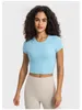 Lu Lemon Yoga Align Mulheres Yoga Outfit Malha Manga Absorção de Umidade Croptop Sem Costura Curto Top Verão LL97