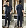 Mäns sömnkläder Summer Satin Silk Pyjama sätter högkvalitativa hudvänliga män Pyjamas mode randiga pyjamas med broderifickpyjamas uppsättningar 230311