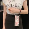 Cross-Body Twill Mobiltelefonfodral Marble Grain Silicone TPU Fall för Apple iPhone 11 12 14 13 Plus Pro Max Square Triangle Protective Back Cover Candy Color Anti-Drop