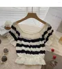 Women's T Shirts Hollow Out Striped Short Knitted Women's Summer Korean Slim Pullover Short-sleeved T-shirt