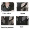 Women's Jackets 2023 Fashion Spring Jacket Women Black Korean Short Leather Biker Coat Lady Zipper Female Pu Streetwear Adjust Waist Clothes 230310