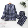 Men's Sleepwear Pajama Men Clothing Sets for Spring Autumn and Winter Long-sleeved Trousers Suits Brushed Cloth Cotton Plaid Pajamas Men Suit 230311