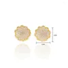 Pendientes de aro Vintage flor Color dorado pavimentado con circonita cúbica austriaca para joyería para fiesta y boda pendiente