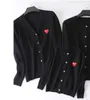 Women Cardigan Sweaters Letter Embroidery Heart V-neck Long-sleeved Single-breasted Wool Polyester Autumn Solid Loose Casual Sweater