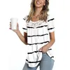 Women's Blouses & Shirts Striped Printed Blouse Women Summer Tops O Neck Lace Patchwork Short Sleeve Casual Shirt Chemise Femme BlusasWomen'