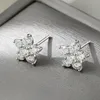 Boucles d'oreilles à breloques en forme de fleur, 5 pétales, en or blanc, pour femmes, en argent Sterling 925, diamant, cadeau, bijoux, 230310