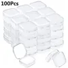 Jewelry Boxes 100Pcs Small Boxes Square Transparent Plastic Box Jewelry Storage Case Finishing Container Packaging Storage Box for Earrings 230310