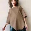 Kvinnors blusar 2023 Design Summer Fashion Shirt Elegant långärmad o-hals oregelbunden hemtoppar Blus kvinnor solid lös blusa