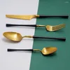 Dinnerware Sets Black Gold Cutlery Set Stainless Steel 4 Kitchen Utensils Forks Knives Spoons Matte Travel Drop