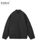 Damesjacks EDSA Bombers Coat Casual losse outporting met knop lange mouwen tops grijze mode elegante pocket streetwear 230310