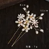 Hårklämmor Barrettes Romantiska guld Silver Color Bridal Forks Flower Pearl Hairpins Handgjorda bröllop Engagemang Tillbehör