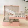 Jewelry Boxes TwoLayer Leather Jewelry Box Organizer Display Storage Case Gift Women with Lock 230310